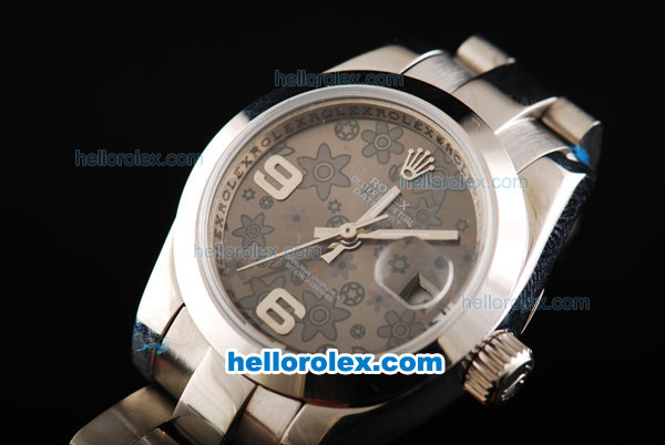 Rolex Datejust Oyster Perpetual Automatic Movement Full Steel with Flower Pattern Grey Dial-Lady Size - Click Image to Close